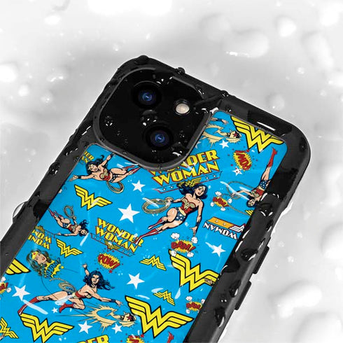 DC Comics Wonder Woman Action pose pattern iPhone 15 Plus Waterproof Case